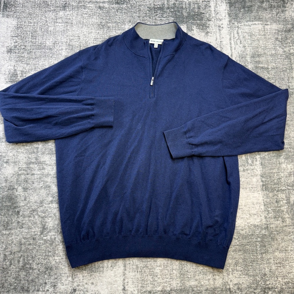 Peter Millar Sweater Mens‎ XL Blue 1/4 Quarter Zip Lightweight Pullover Business